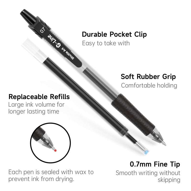 Lineon 46 Pack Black Gel Ink Pens (20 Gel Pens with 26 Refills) Medium Point Retractable Writing Smooth Writing with Comfortable Grip for Office School - Image 2